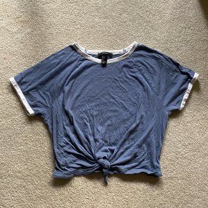 Forever 21 Blue Front Tie Crop Top S